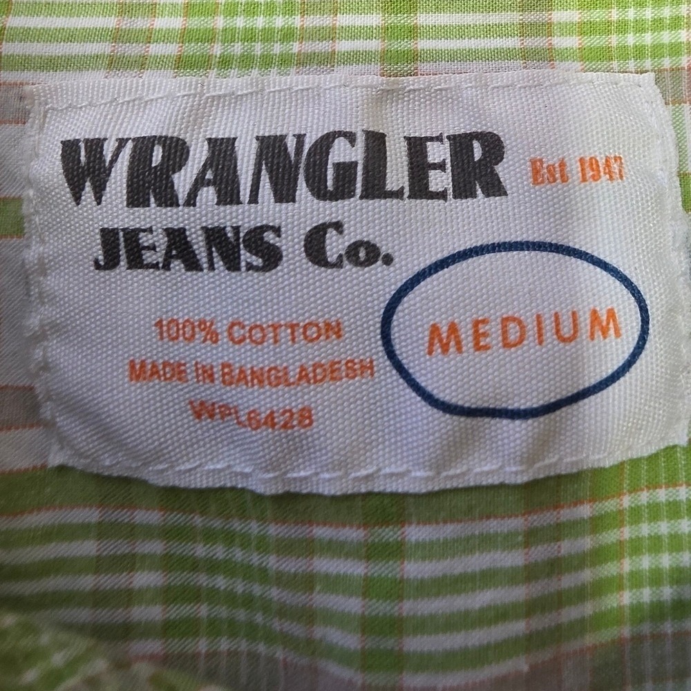 Wrangler Jeans Co Green Plaid Button Up Shirt Men's Medium Western Casual Cotton - Picture 3 of 5